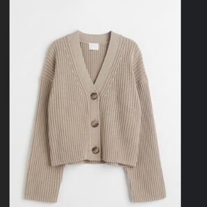 tan Ribbed Cardigan Sweater